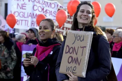 Protests against violence against women have taken place across Italy recently, often led by feminist group Non Una Di Meno (Not One Less) - this demonstration took place in Rome on Saturday