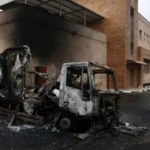 The warehouse in Beit Lid was attacked, with lorries set on fire