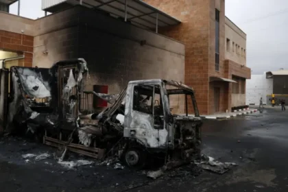 The warehouse in Beit Lid was attacked, with lorries set on fire