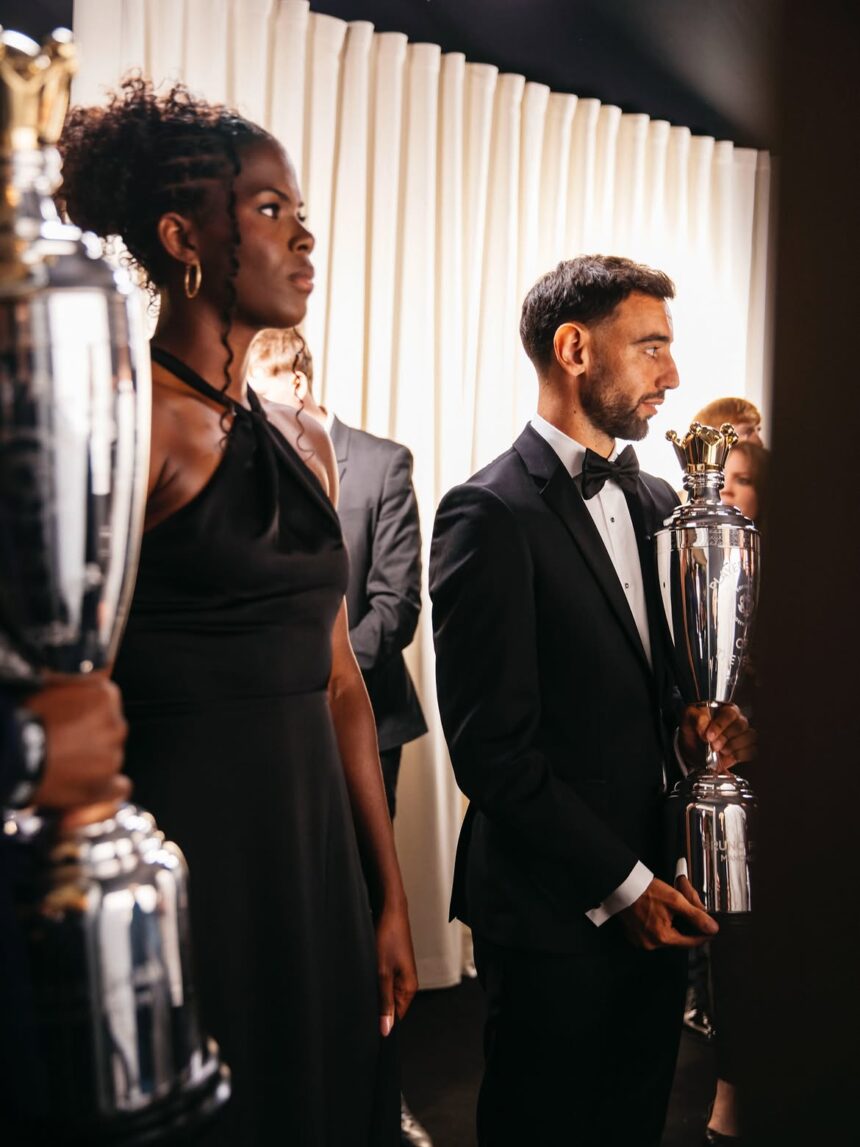 Manchester United captain Bruno Fernandes and Manchester City forward Khadija Shaw